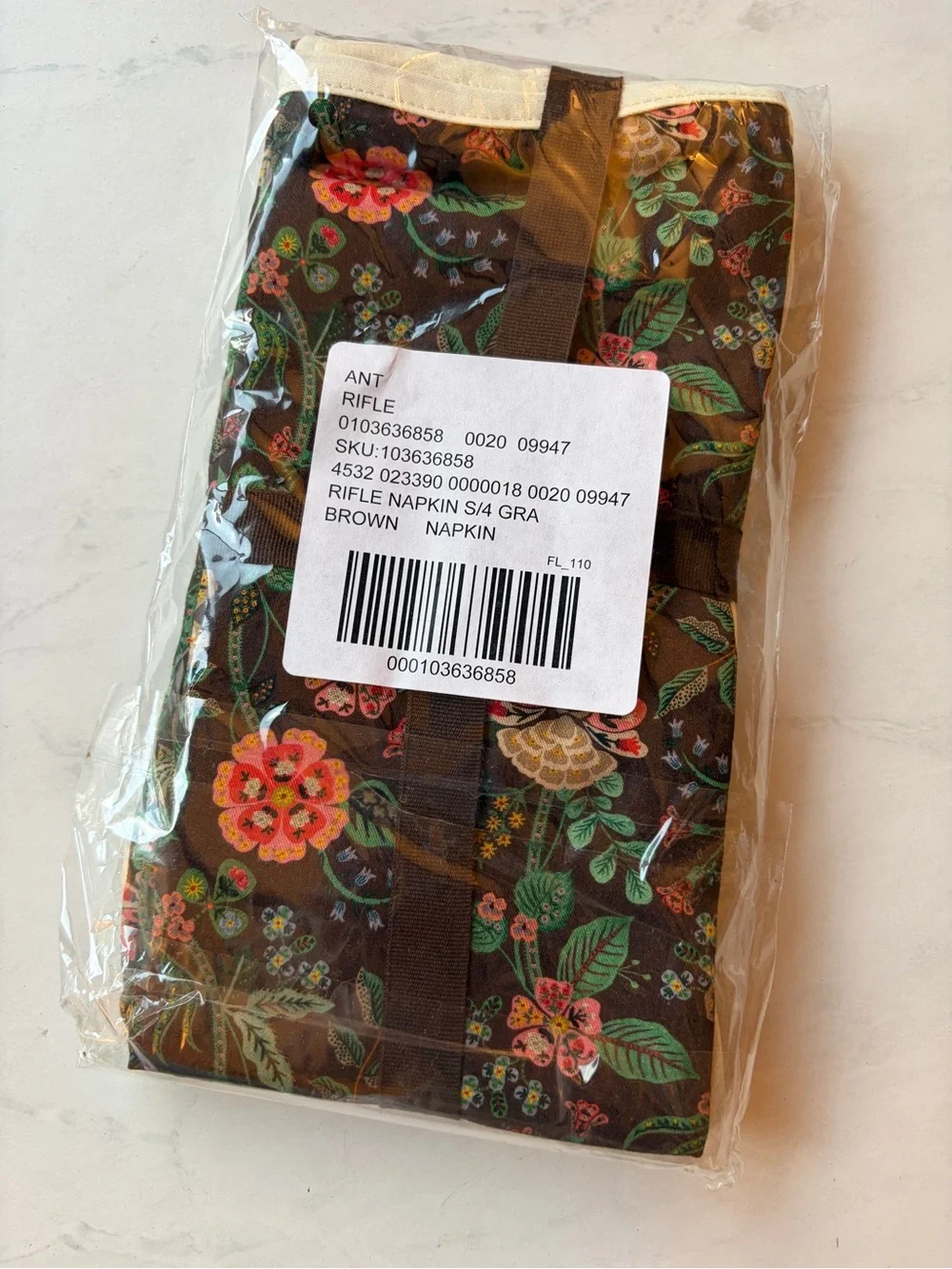 NWT Anthropologie Rifle Paper Co. Gracie Napkins, Set of 4, Brown Floral